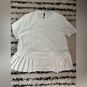 Zara Short Sleeve Pleated Hem Blouse White Large